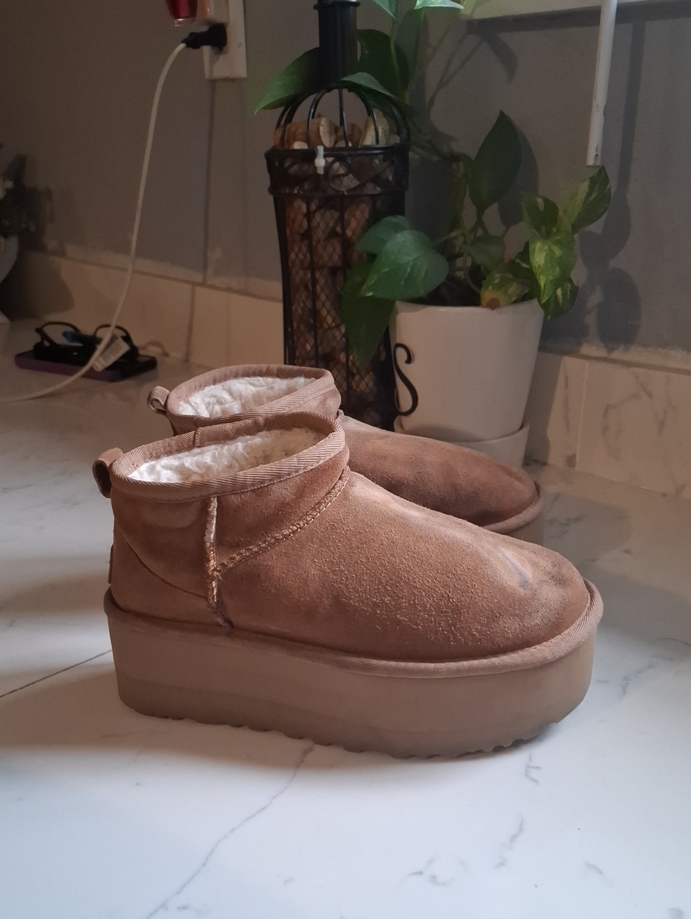 Ugg Women's Platform Shearling Mini Boots - Tan